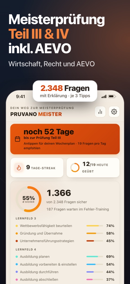 Pruvano Meister Startbildschirm